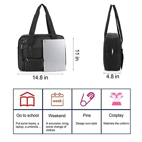 STEAMEDBUN Kawaii Ita Bag Japanese School Bag Large Shoulder Anime Heart Purse (Black) | Cute Tote for School & Travel thumbnail 5