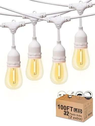 Meidaoduo Outdoor String Lights LED White 100FT with 32 Dimmable Bulbs for Wedding Pergola Gazebo Backyard thumbnail 1