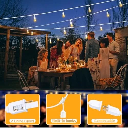 Meidaoduo Outdoor String Lights LED White 100FT with 32 Dimmable Bulbs for Wedding Pergola Gazebo Backyard thumbnail 4