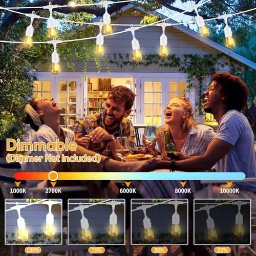 Meidaoduo Outdoor String Lights LED White 100FT with 32 Dimmable Bulbs for Wedding Pergola Gazebo Backyard thumbnail 6