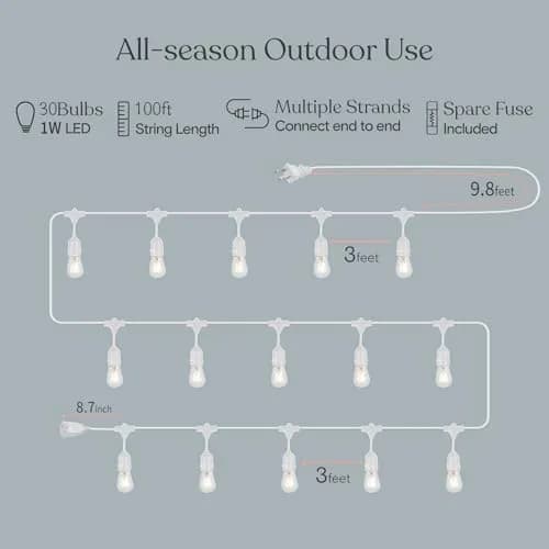 Meidaoduo Outdoor String Lights LED White 100FT with 32 Dimmable Bulbs for Wedding Pergola Gazebo Backyard thumbnail 2