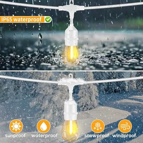 Meidaoduo Outdoor String Lights LED White 100FT with 32 Dimmable Bulbs for Wedding Pergola Gazebo Backyard thumbnail 3