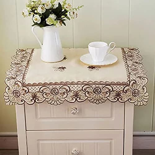 WELLYUK Embroidered Brown Flower Tablecloth 55cm (22 Inch) Square | Vintage Lace Style for Dining & Home Decor thumbnail 7