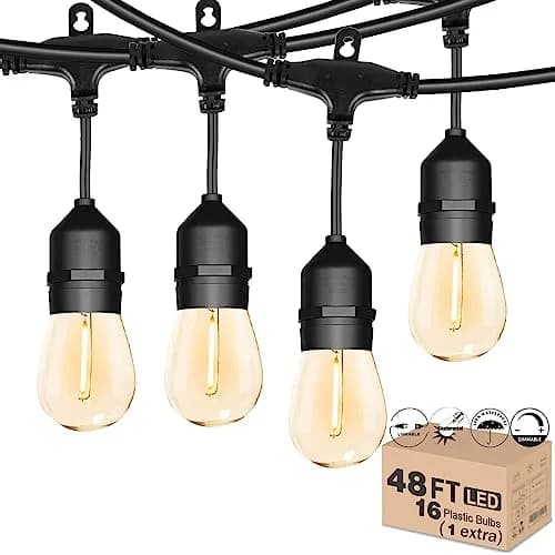 Meidaoduo Outdoor String Light 48FT LED Heavy-Duty Patio Lights | Waterproof, Shatterproof Bulbs, Linkable, 15 LED Bulbs, 120V thumbnail 1