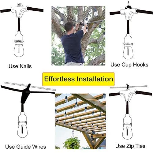 Meidaoduo Outdoor String Light 48FT LED Heavy-Duty Patio Lights | Waterproof, Shatterproof Bulbs, Linkable, 15 LED Bulbs, 120V thumbnail 7