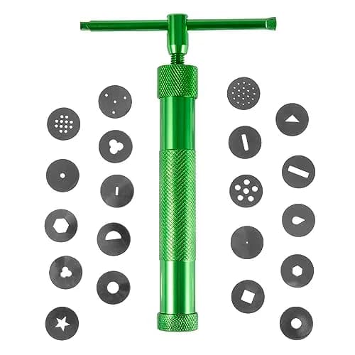 YAMHOHO Stainless Steel Clay Extruder Set 16.5cm | 20 Interchangeable Discs for Ceramics & Pastry (Green) thumbnail 1