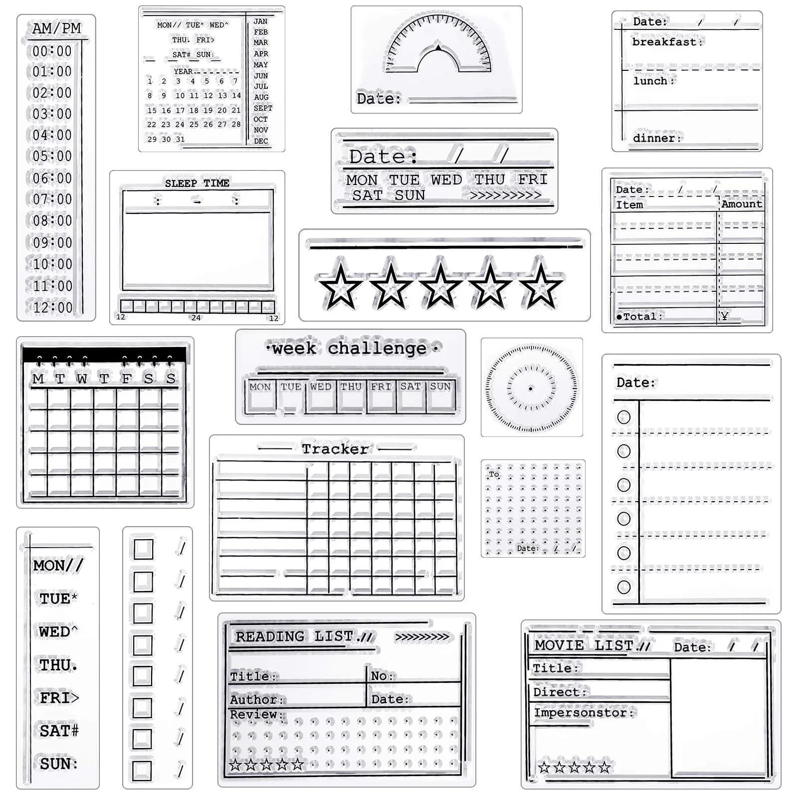 Zonon Journal Stamps 18 Styles | DIY Crafts for Scrapbooking & Planning — 140 x 140 millimeters,120 x 100 millimeters