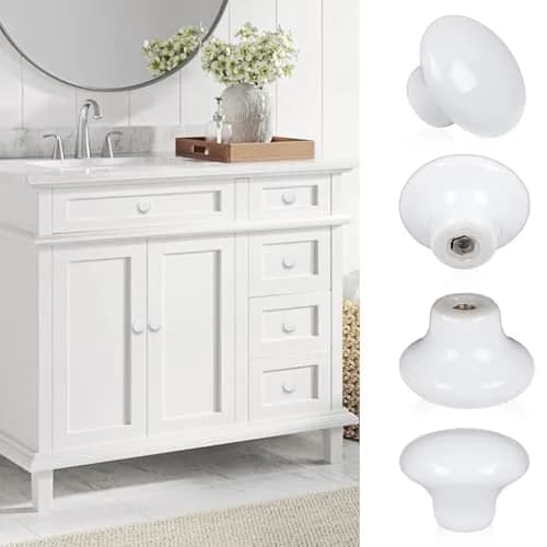 OctinPris White Ceramic Cabinet Knobs 4 Pack | Durable, Easy Install, Suitable for Kitchen & Furniture thumbnail 3