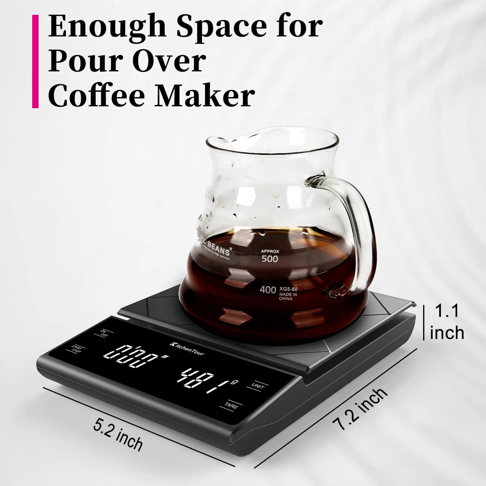 K KitchenTour EK6012 Digital Kitchen Scale with Timer 3kg (6.6lb) | Precision Weighing for Coffee & Food - view 2