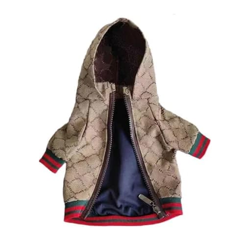 HQREA Dog Hoodie Luxury Winter Small Dog Jacket Clothes Classic Designer French Bulldog Teddy Pug Puppy Clothes(S) | Fashionable, Warm & Practical thumbnail 1