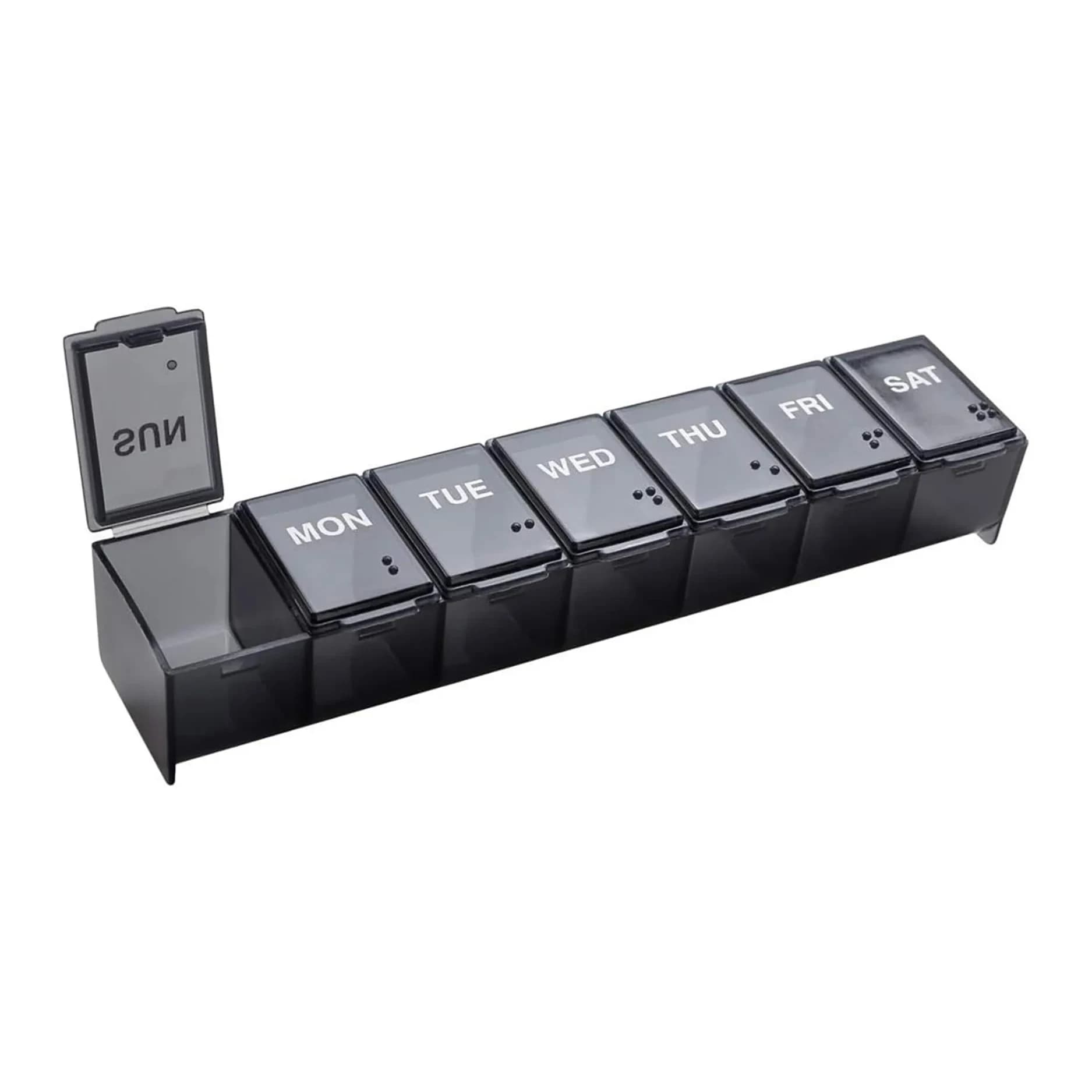 Ezy Dose Weekly Pill Organizer, Large Medicine Planner, Black | 7-Day Compartment Medicine Case - main product image