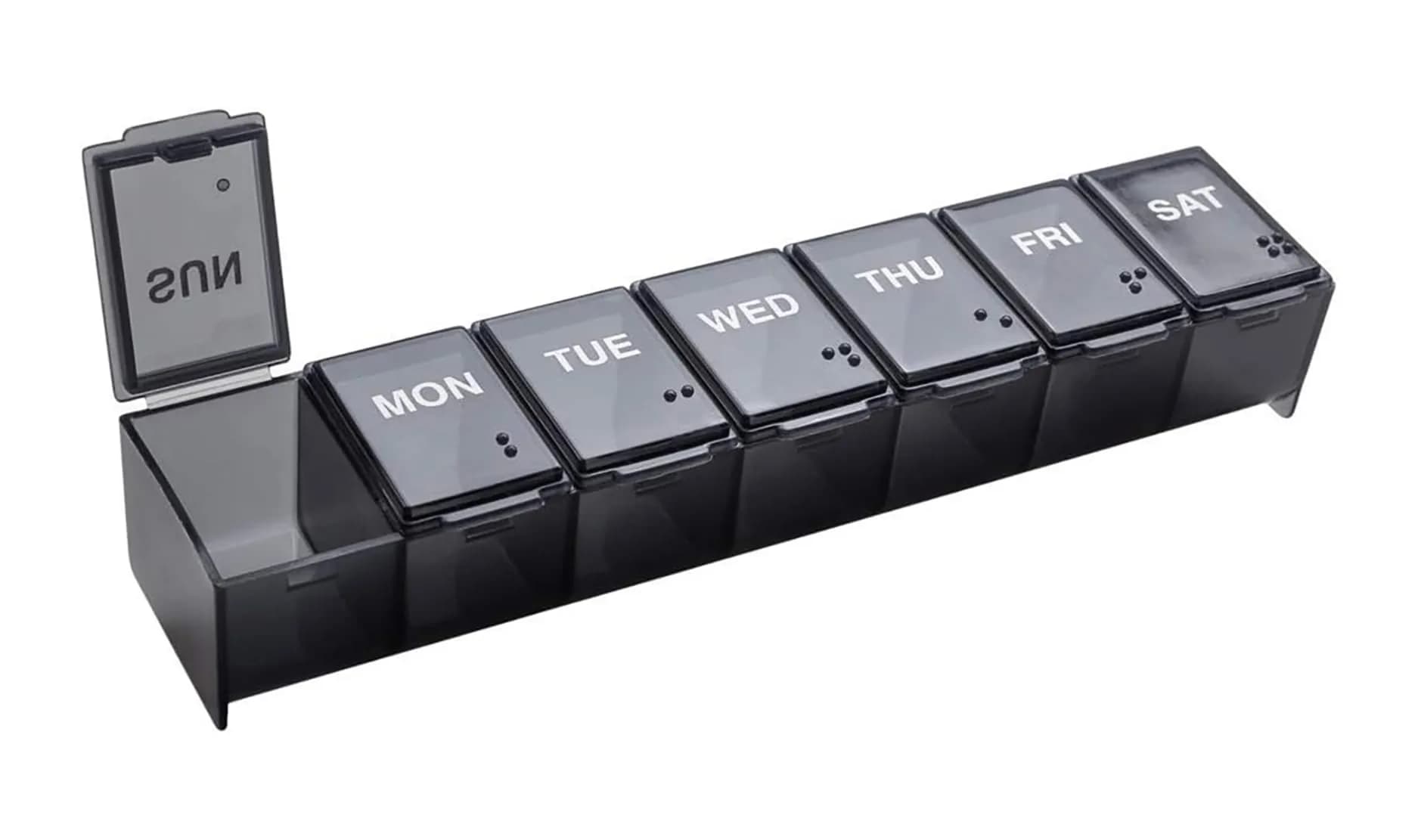 Ezy Dose Weekly Pill Organizer, Large Medicine Planner, Black | 7-Day Compartment Medicine Case - main product image