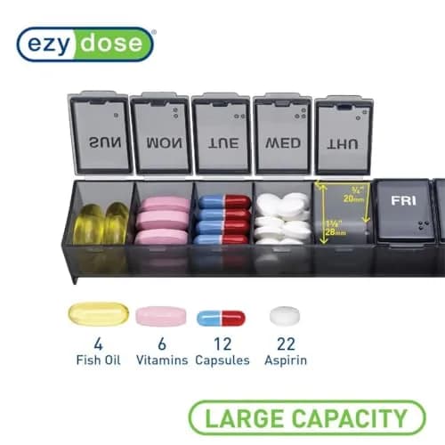 Ezy Dose Weekly Pill Organizer, Large Medicine Planner, Black | 7-Day Compartment Medicine Case thumbnail 4