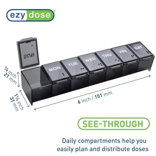 Ezy Dose Weekly Pill Organizer, Large Medicine Planner, Black | 7-Day Compartment Medicine Case thumbnail 5