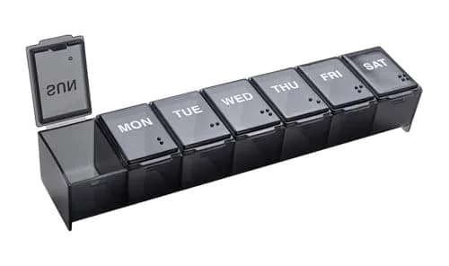 Ezy Dose Weekly Pill Organizer, Large Medicine Planner, Black | 7-Day Compartment Medicine Case thumbnail 1