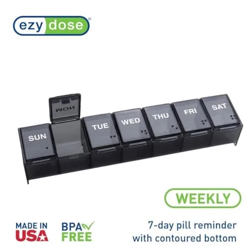 Ezy Dose Weekly Pill Organizer, Large Medicine Planner, Black | 7-Day Compartment Medicine Case thumbnail 3
