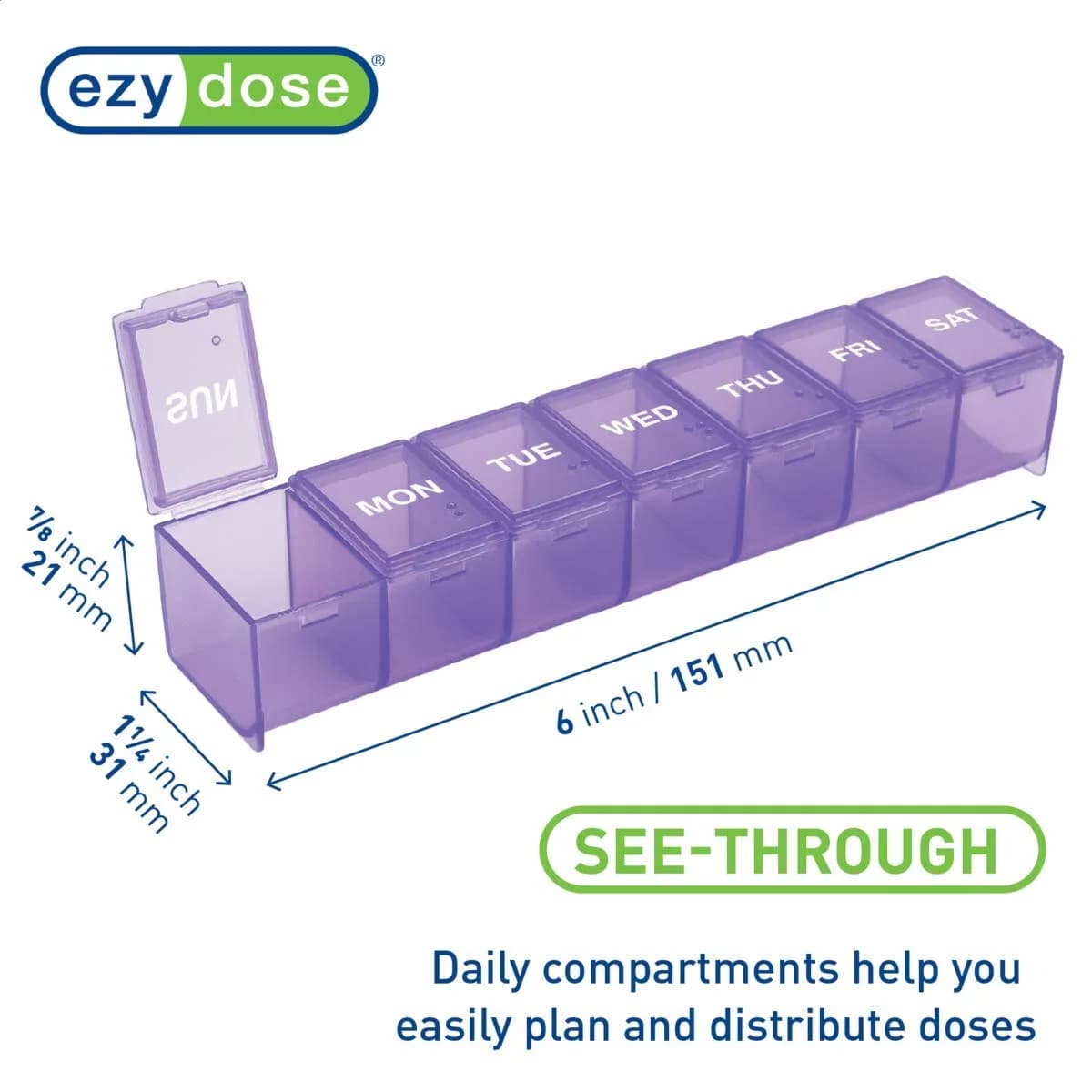 EZY DOSE Weekly 7-Day Pill Organizer Large Medicine Planner Purple | 7 Compartments - view 5