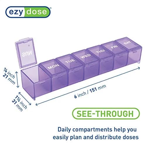 EZY DOSE Weekly 7-Day Pill Organizer Large Medicine Planner Purple | 7 Compartments thumbnail 5
