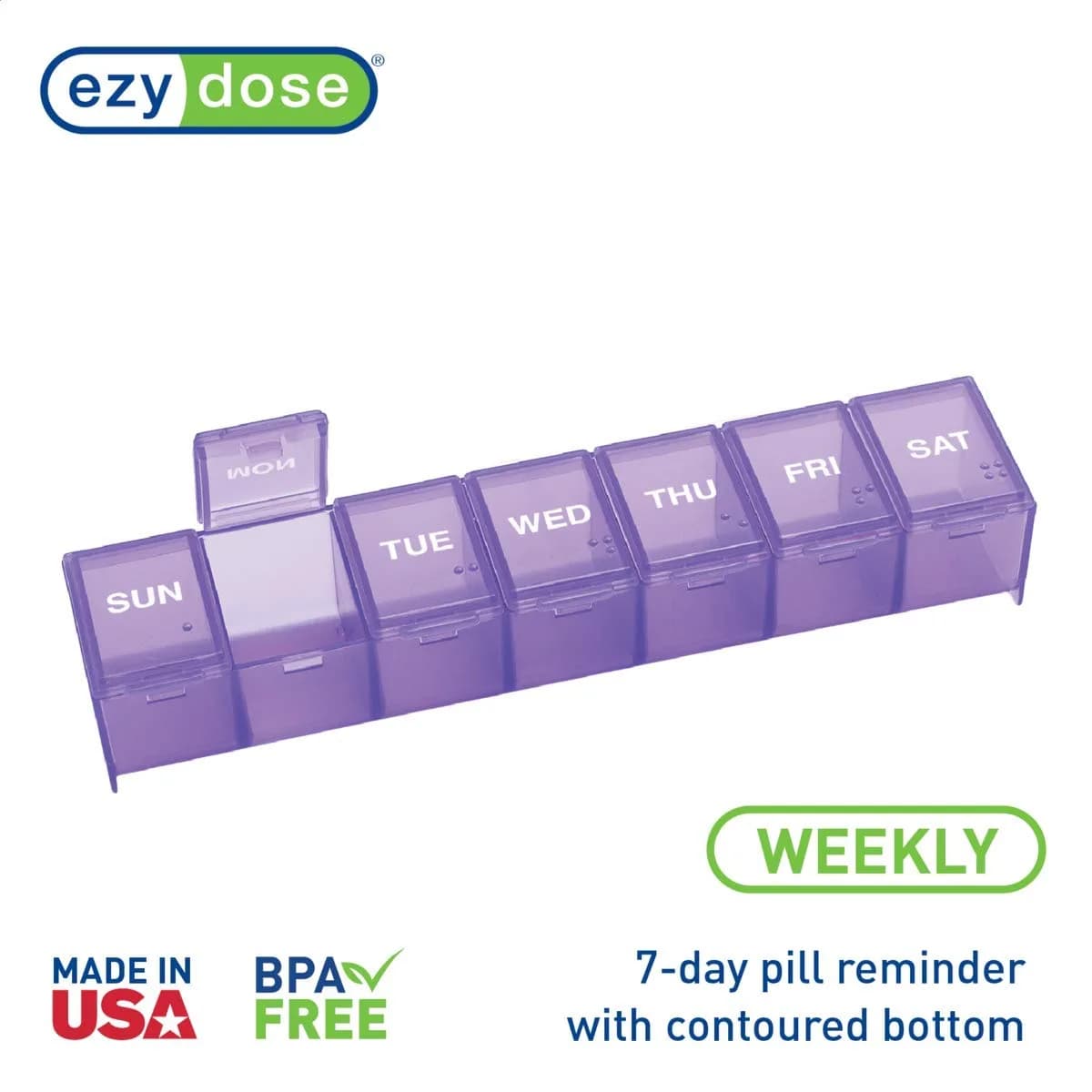 EZY DOSE Weekly 7-Day Pill Organizer Large Medicine Planner Purple | 7 Compartments - view 2