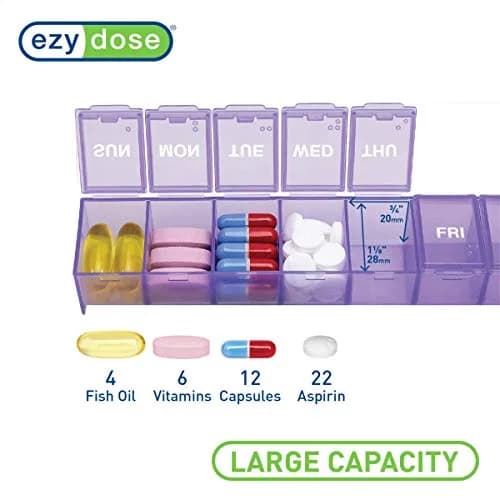 EZY DOSE Weekly 7-Day Pill Organizer Large Medicine Planner Purple | 7 Compartments thumbnail 3