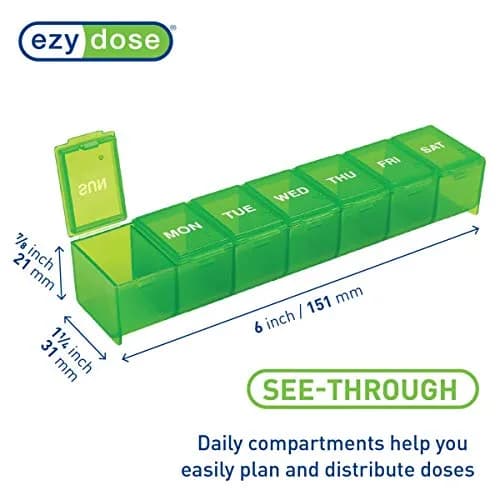 EZY DOSE Weekly Pill Organizer, Large Medicine Planner, Green | 7-Day Sunday-Saturday Layout thumbnail 4