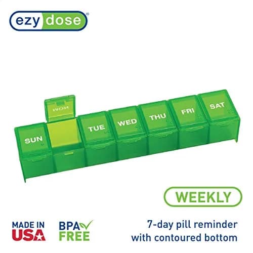 EZY DOSE Weekly Pill Organizer, Large Medicine Planner, Green | 7-Day Sunday-Saturday Layout thumbnail 2