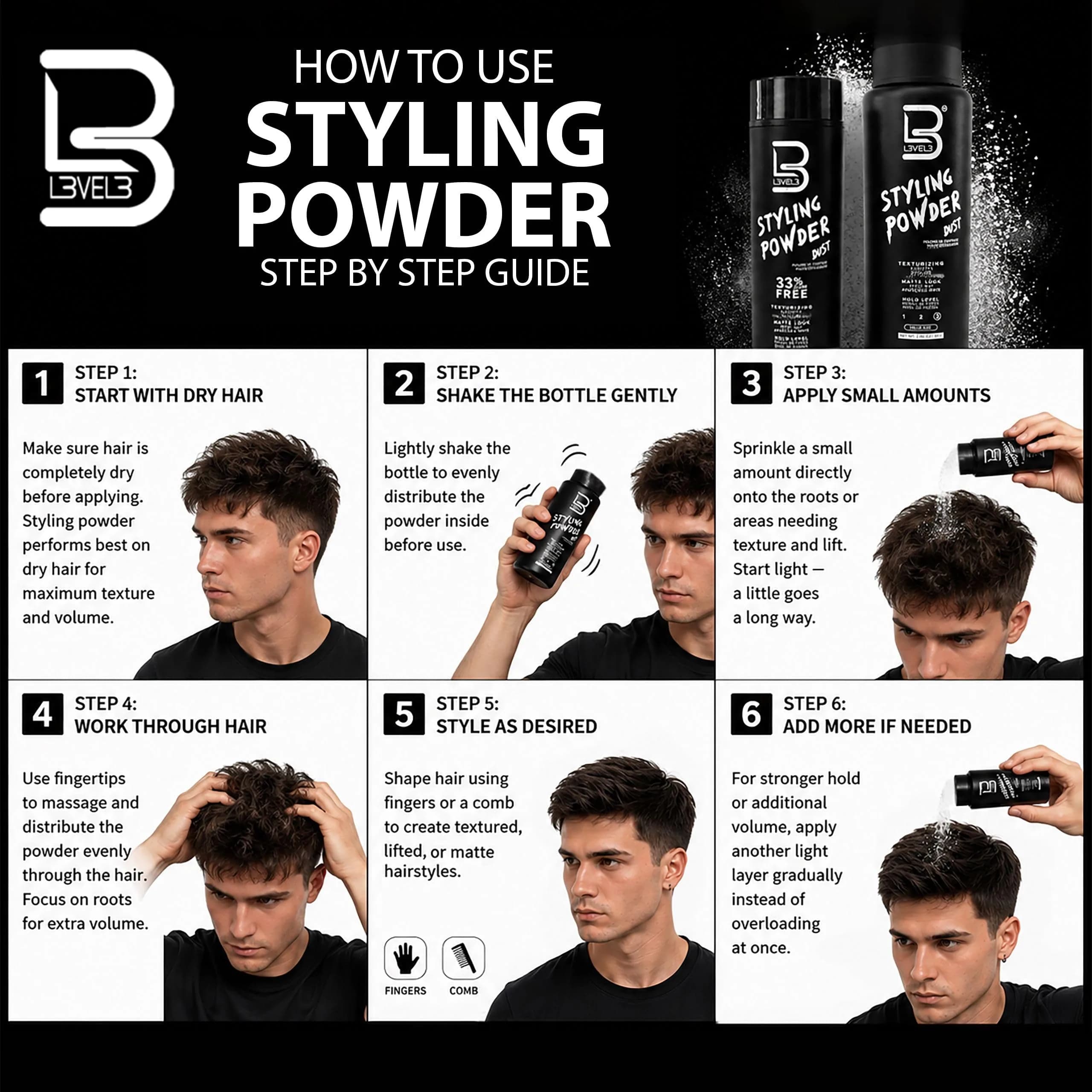 L3 Styling Powder for Men - Natural Look, Medium Hold, Volume & Texture - Small Size (30g) - view 5