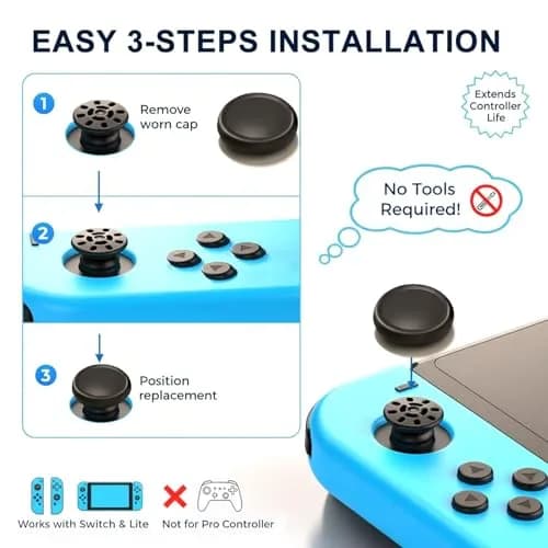 Ferkurn Joystick Controller Replacement Thumb Grip Caps for Nintendo Switch OLED & Lite, 8-Piece Grey Set | Enhanced Gaming Grip thumbnail 4