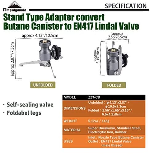 camping moon Butane Gas Fuel Canister Adapter Stand Type Convertor for EN417 Lindal Valve | Compact, Self-Sealing, CNC Duralumin thumbnail 2