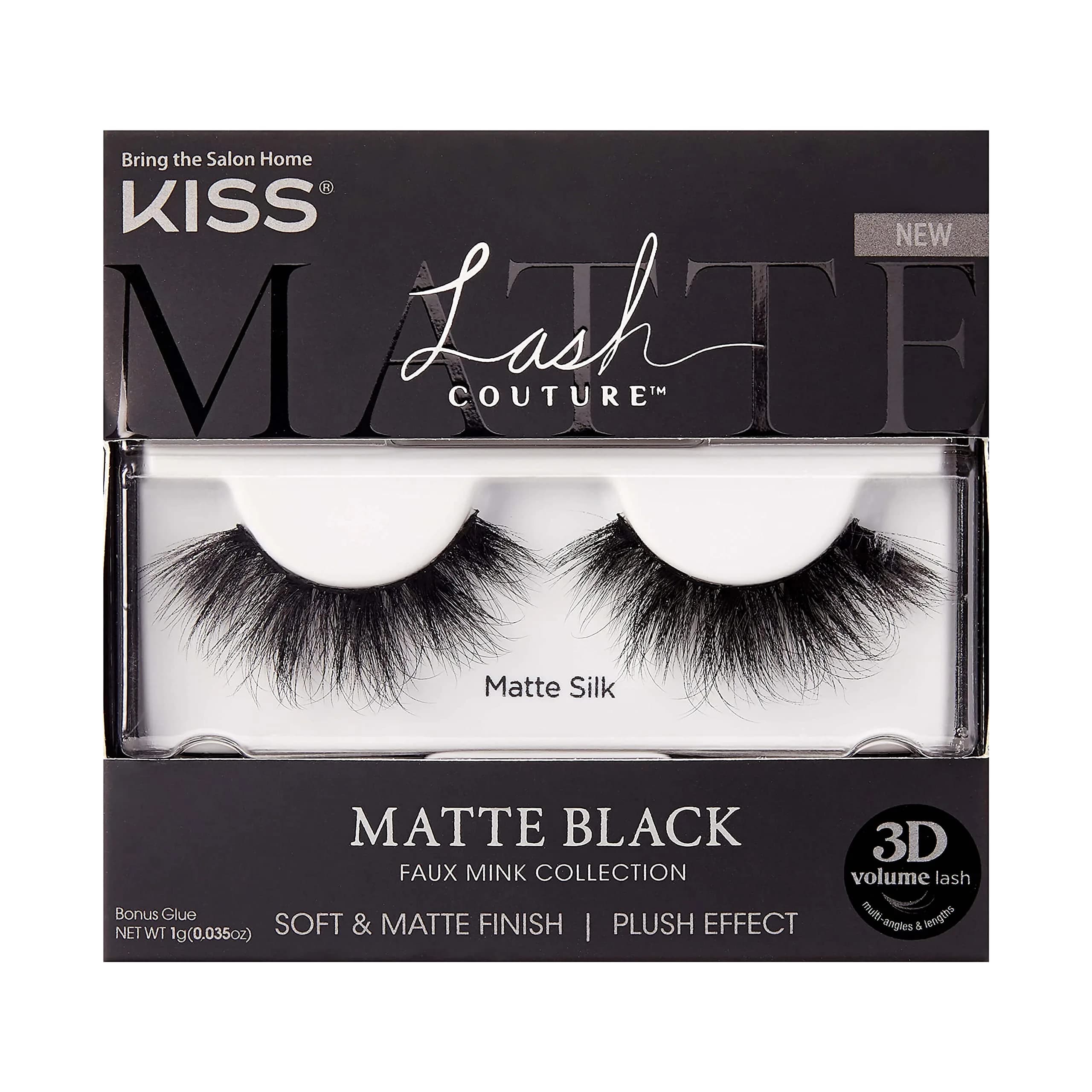 KISS Lash Couture Matte Black Faux Mink Collection False Eyelashes, 1 Pair | Matte Silk Style, 3D Volume, Reusable - main product image