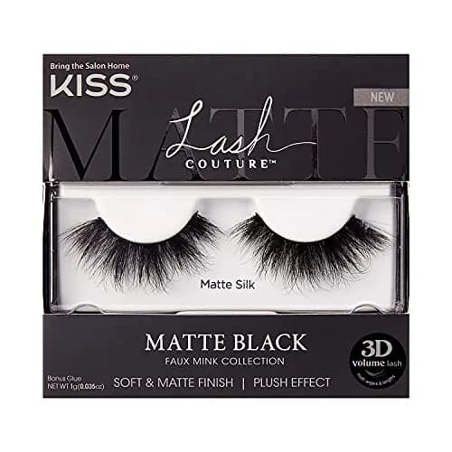 KISS Lash Couture Matte Black Faux Mink Collection False Eyelashes, 1 Pair | Matte Silk Style, 3D Volume, Reusable thumbnail 1