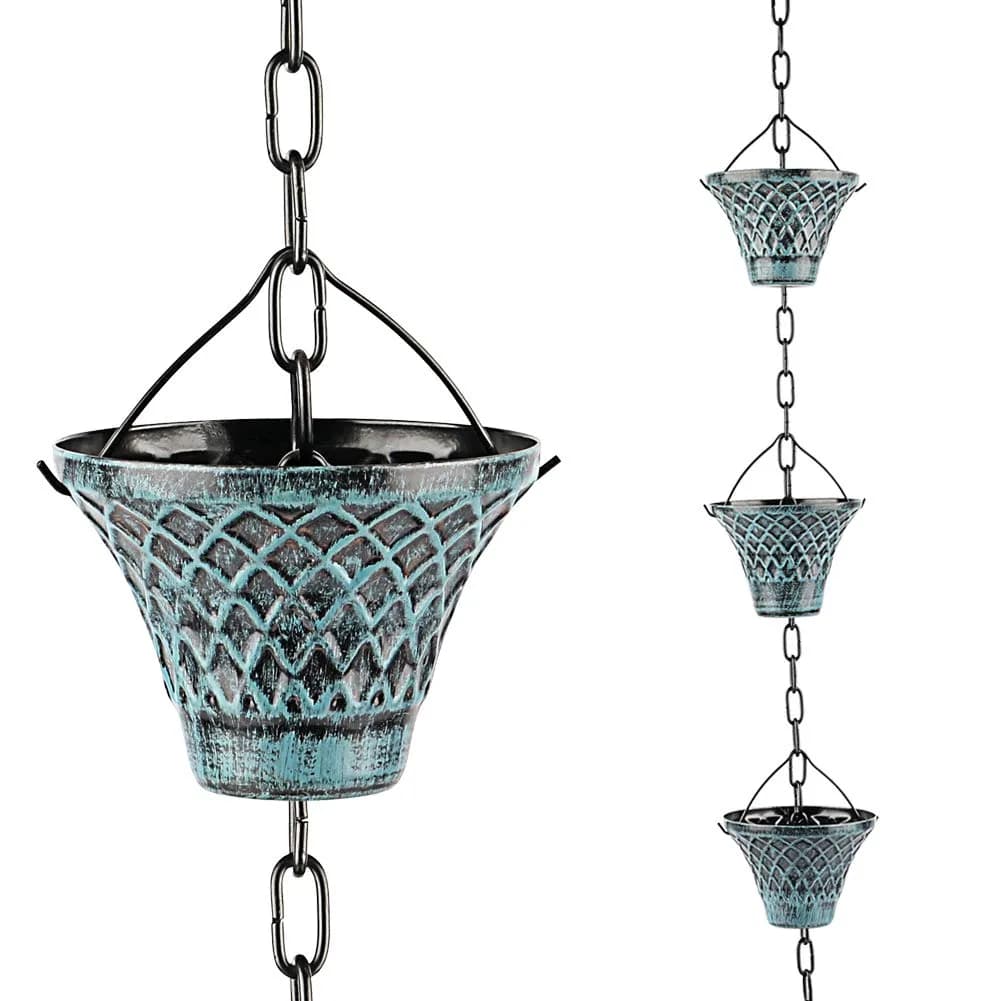 Tfro & Cile Blue Rain Chain Gutter Downspout Catcher 2.59 m (8 1/2 Feet) | Decorative Garden Water Feature - main product image