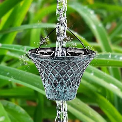 Tfro & Cile Blue Rain Chain Gutter Downspout Catcher 2.59 m (8 1/2 Feet) | Decorative Garden Water Feature thumbnail 4