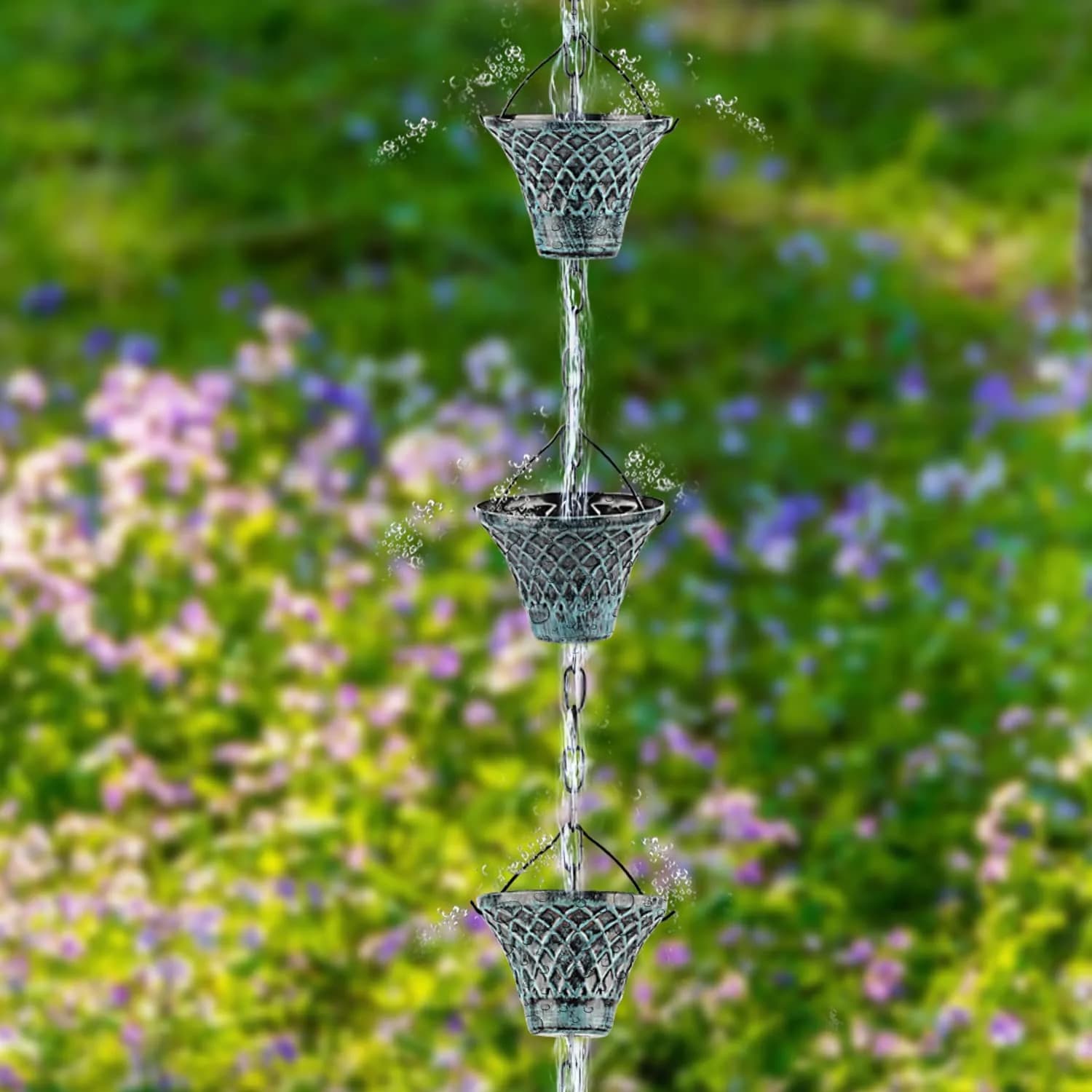 Tfro & Cile Blue Rain Chain Gutter Downspout Catcher 2.59 m (8 1/2 Feet) | Decorative Garden Water Feature - view 5