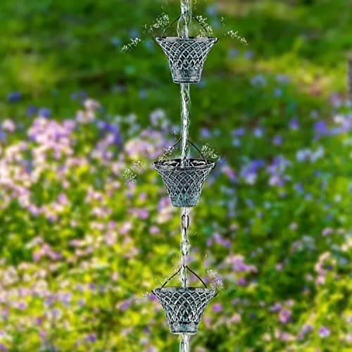 Tfro & Cile Blue Rain Chain Gutter Downspout Catcher 2.59 m (8 1/2 Feet) | Decorative Garden Water Feature thumbnail 5