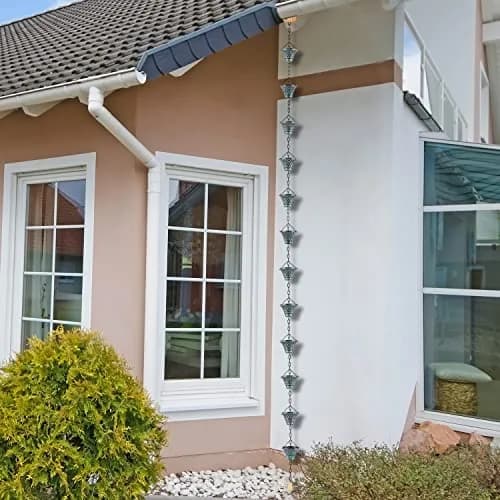 Tfro & Cile Blue Rain Chain Gutter Downspout Catcher 2.59 m (8 1/2 Feet) | Decorative Garden Water Feature thumbnail 7
