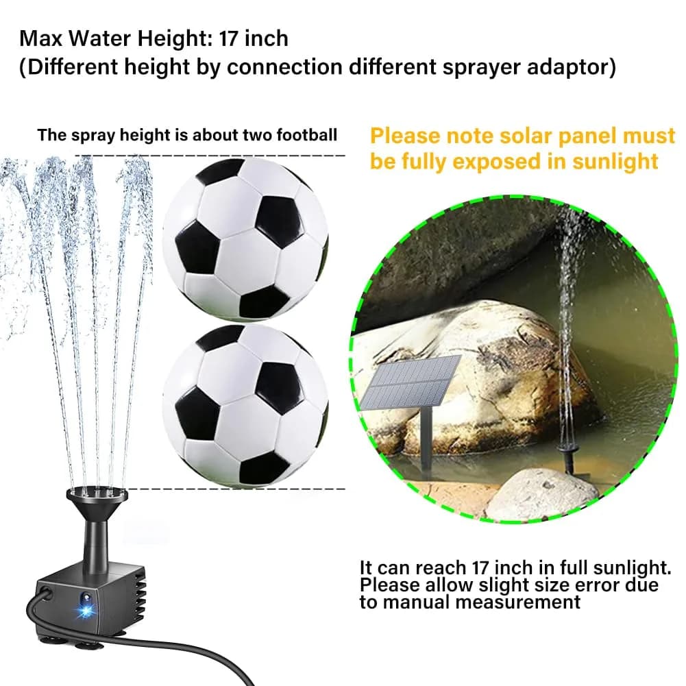 Biling Upgraded Solar Fountain Pump Kit with Ground Stake & 4 Nozzles | 160 L/h, 70cm Spray Height - view 6