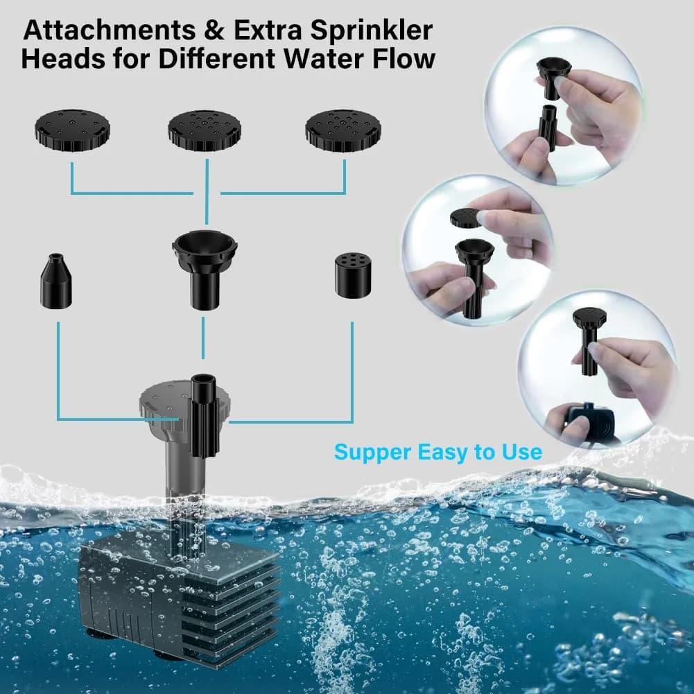 Biling Upgraded Solar Fountain Pump Kit with Ground Stake & 4 Nozzles | 160 L/h, 70cm Spray Height - view 8