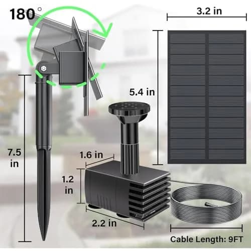Biling Upgraded Solar Fountain Pump Kit with Ground Stake & 4 Nozzles | 160 L/h, 70cm Spray Height thumbnail 2