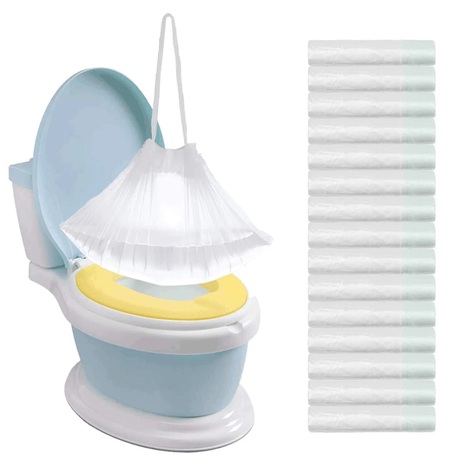 Tebery 200 Pack Portable Potty Chair Liners with Drawstring, Transparent PE Bags | Travel & Home Use - main product image