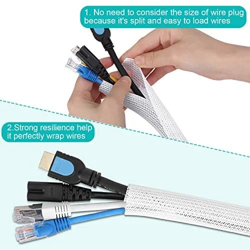 ZhiYo White Cable Sleeve 2m (6.6ft) | Protects Wires from Pets & Damage thumbnail 3