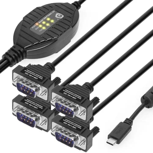 Gearmo 4 Port RS-232 to USB Type-C Adapter with LED Indicators, 5ft Length, FTDI Chipset, ESD Protection, Windows/macOS/Linux Compatible thumbnail 1