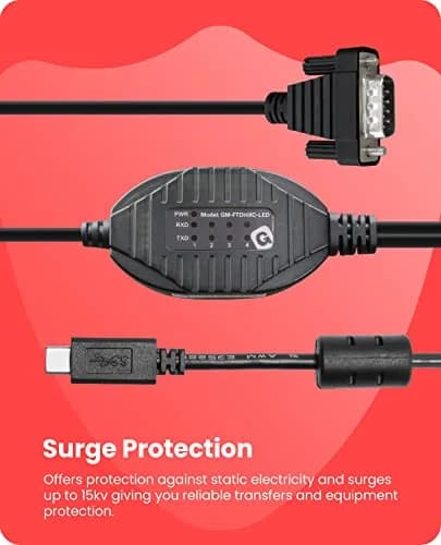 Gearmo 4 Port RS-232 to USB Type-C Adapter with LED Indicators, 5ft Length, FTDI Chipset, ESD Protection, Windows/macOS/Linux Compatible thumbnail 5