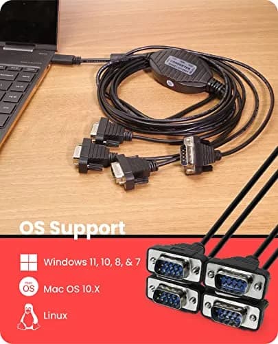Gearmo 4 Port RS-232 to USB Type-C Adapter with LED Indicators, 5ft Length, FTDI Chipset, ESD Protection, Windows/macOS/Linux Compatible thumbnail 3