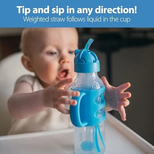Dr. Brown's Narrow Sippy Straw Bottle with Handles, Blue, 8 oz | Transition & Motor Skill Development (110 characters) thumbnail 2