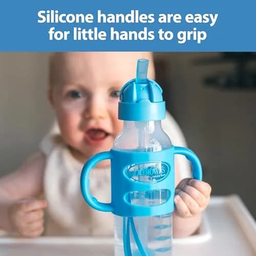 Dr. Brown's Narrow Sippy Straw Bottle with Handles, Blue, 8 oz | Transition & Motor Skill Development (110 characters) thumbnail 3