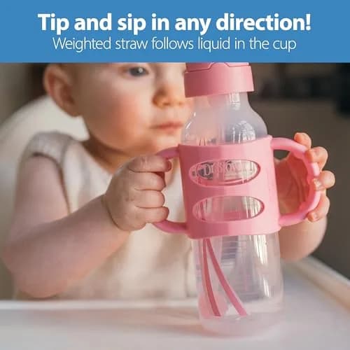 Dr. Brown's Narrow Sippy Straw Bottle with Handles, Pink, 8 oz | Transition & Motor Skill Development thumbnail 2