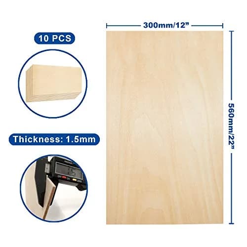Craftiff Plywood Sheet Board 22 x 12 inch | A Grade, 1.5mm Thick, Pack of 10, Unfinished Basswood thumbnail 2