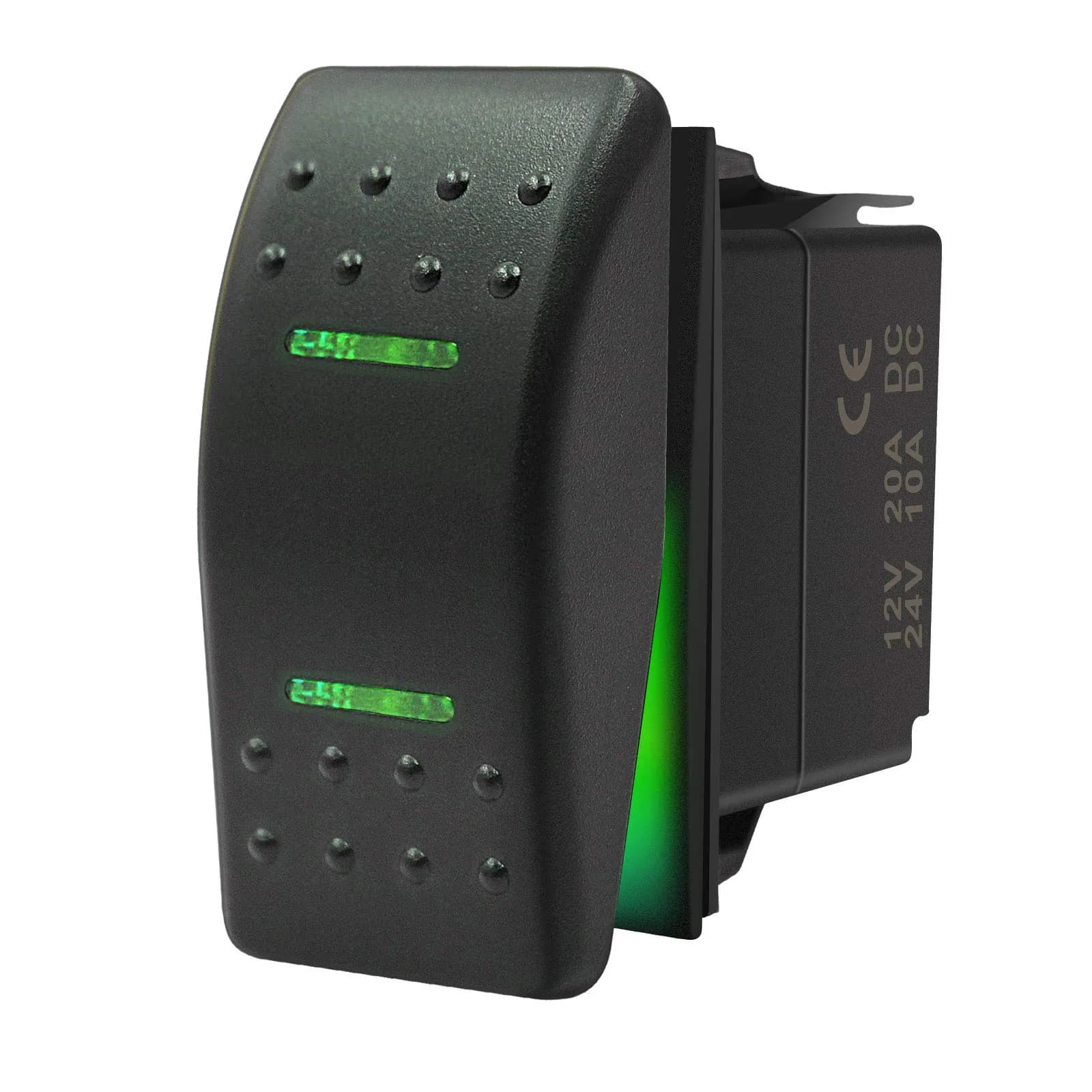 KEING Momentary Rocker Switch Toggle (ON)/Off/(ON) Green LED Light - 12V 20A / 24V 10A, 7-Pin | DPDT Waterproof Automotive - main product image