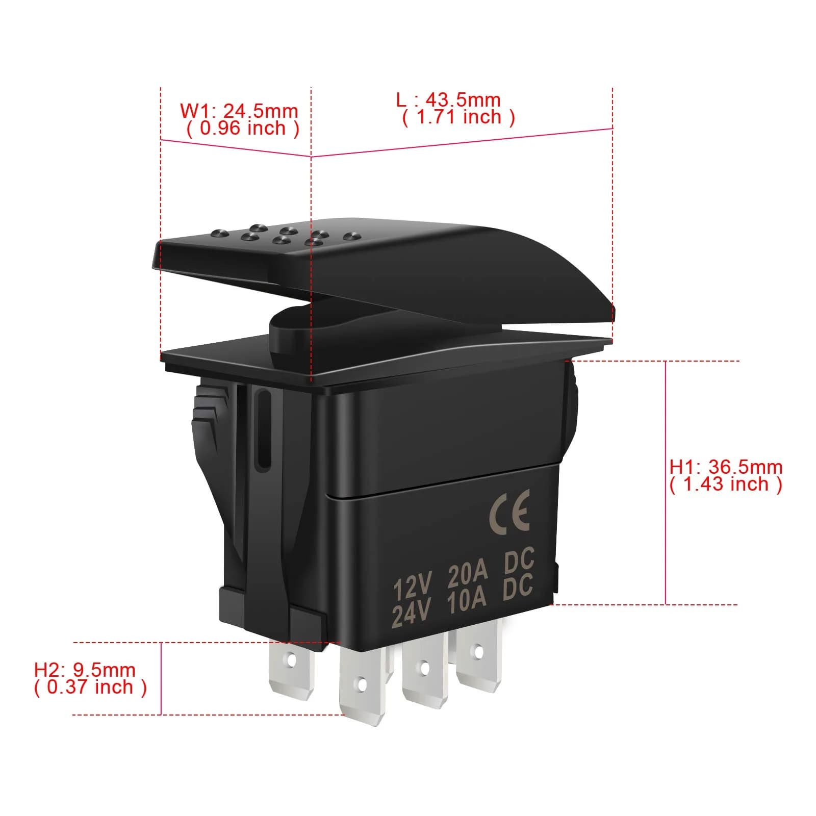 KEING Momentary Rocker Switch Toggle (ON)/Off/(ON) Green LED Light - 12V 20A / 24V 10A, 7-Pin | DPDT Waterproof Automotive - view 5
